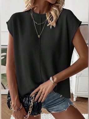 NWT Zeagoo Lightweight Summer Cap Sleeve Sweater Black Size M